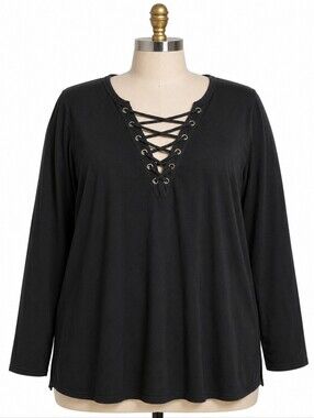 torrid Black Lace-Up Long Sleeve Tee Size 3